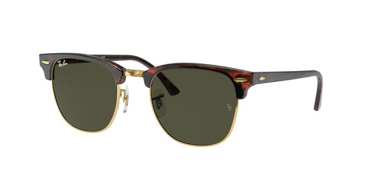 RAY-BAN Clubmaster Classic Polished Tortoise On Gold w/ Green
