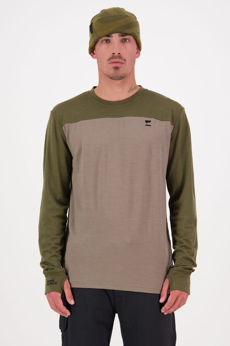 Mons Royale - Men's Yotei LS - Dark Olive/Walnut