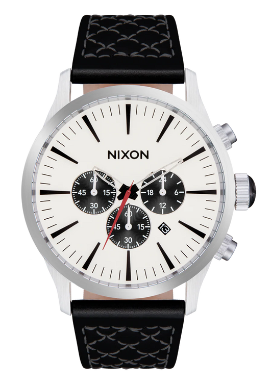 NIXON - Sentry Chrono Leather - Chrome/Cloud Sunray/Black
