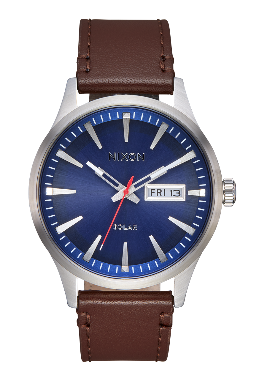 Nixon Sentry Solar Leather Navy Sunray / Silver