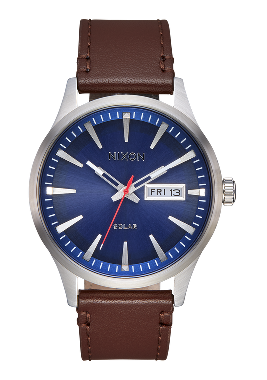 Nixon Sentry Solar Leather Navy Sunray / Silver