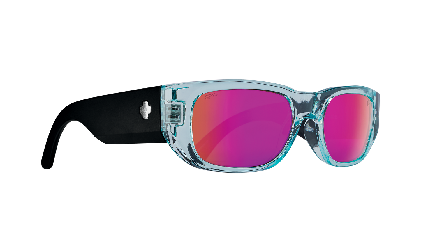 SPY GENRE TRANSLUCENT AQUA MATTE BLACK - HAPPY GRAY WITH PURPLE SPECTRA MIRROR